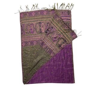 LC Lauren Conrad Purple Green Paisley Reversible Scarf Shawl Wrap 70x25” Tassels